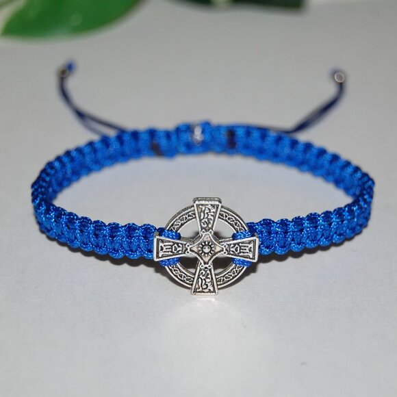 Welsh Cross Bracelet,Braided Bracelet,Blue Cross Bracelet,Cross Bracelet - Picture 2 of 2